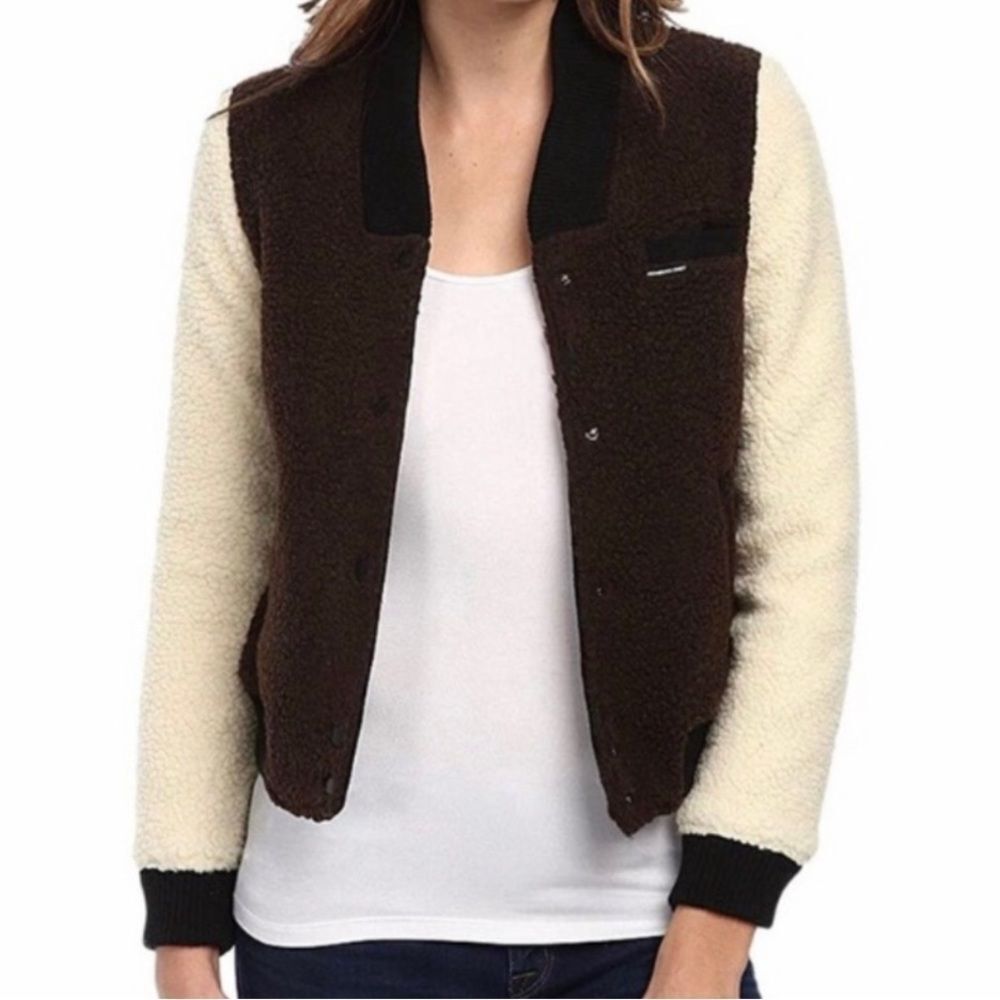 NWT Member’s Only Women’s Sherpa Baseball Jacket Chocolate Ivory Various Sizes